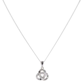 Silver Cubic Zirconia Knot Pendant And Chain 18" By Icesia
