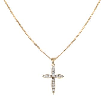 9ct Yellow Gold Cubic Zirconia Cross Pendant and Chain 20"