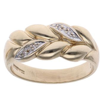 9ct Yellow Gold 0.02ct Diamond Leaf Ring