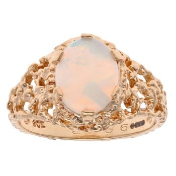 9ct Yellow Gold Opal Patterned Single Stone Ring