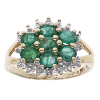 9ct Yellow Gold 0.02ct Diamond and Emerald Cluster Ring