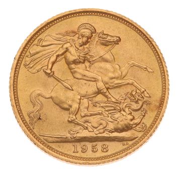 1958 Elizabeth II First Portrait UK Full Sovereign Coin