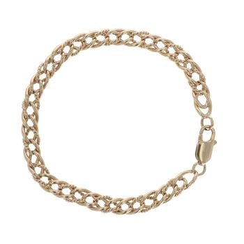 9ct Yellow Gold Double Patterned And Plain Curb Bracelet 8.5"