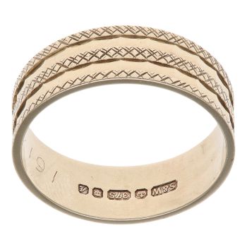 9ct Yellow Gold Patterned Wedding Band 6mm
