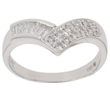Platinum 0.50ct Brilliant And Baguette Cut Diamond Wishbone Ring