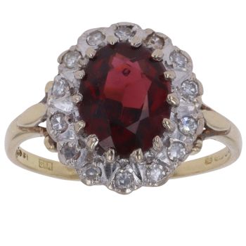 18ct Yellow Gold 0.15ct Diamond and Garnet Cluster Ring