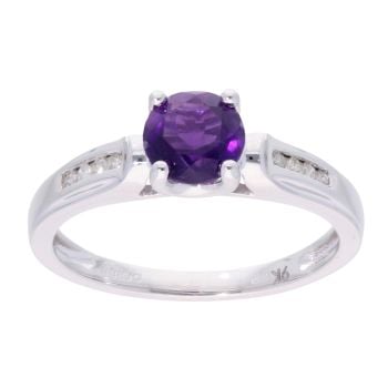 9ct White Gold Amethyst and Diamond Circular Ring