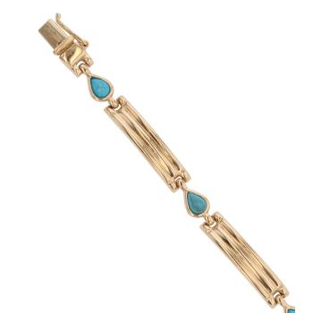 14ct Yellow Gold Turquoise Fancy Bracelet 7.5"