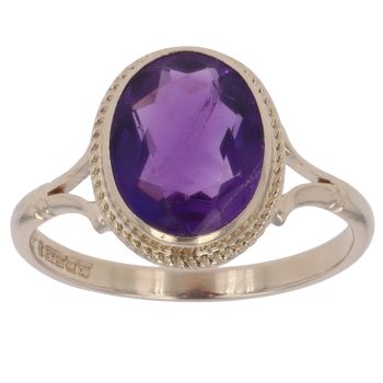 9ct Yellow Gold Amethyst Single Stone Ring