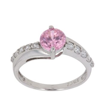 9ct White Gold Pink and White Cubic Zirconia Single Stone Ring