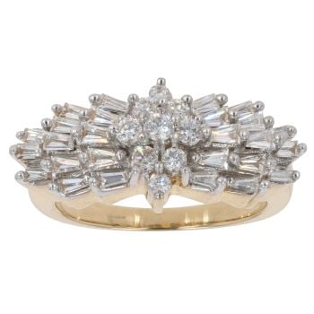 18ct Yellow Gold 1.00ct Brilliant And Baguette Cut Diamond Cluster Ring
