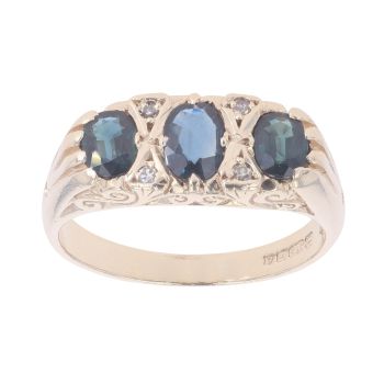 9ct Yellow Gold 0.05ct Diamond And Sapphire Ring