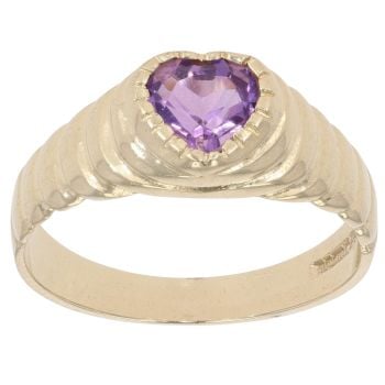 9ct Yellow Gold Heart Amethyst Single Stone Ring