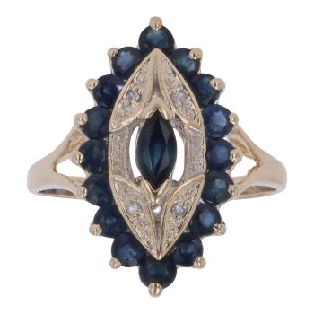 9ct Yellow Gold 0.02ct Diamond and Sapphire Ring