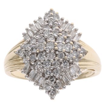 14ct Yellow Gold 1.00ct Brilliant And Baguette Cut Diamond Cluster Ring