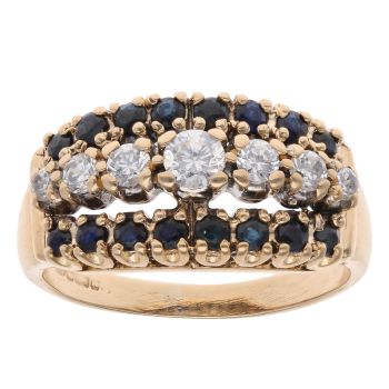 9ct Yellow Gold Cubic Zirconia and Sapphire Cluster Ring