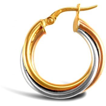 9ct 3 Colour Gold Twist Hoop Earrings