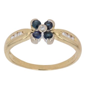 18ct Yellow Gold 0.01ct Diamond And Sapphire Cluster Ring
