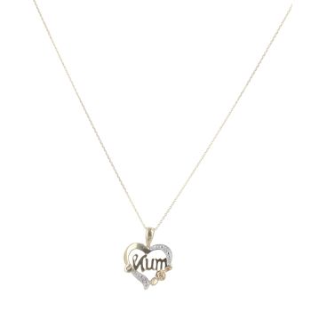 9ct Yellow Gold 0.01ct Diamond Mum Pendant and Chain 18"