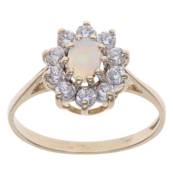 9ct Yellow Gold Cubic Zirconia and Opal Cluster Ring