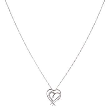 9ct White Gold Cubic Zirconia Heart Pendant and Chain 20"