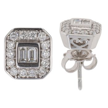 9ct White Gold 0.70ct Brilliant and Baguette Cut Diamond Cluster Earrings