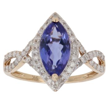 9ct Yellow Gold 0.30ct Brilliant Cut Diamond and Tanzanite Cluster Ring