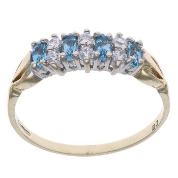9ct Yellow Gold Blue Topaz and Cubic Zirconia Ring