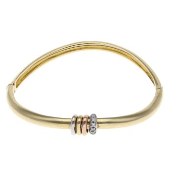 18ct Yellow, White And Rose Gold 0.15ct Diamond Bangle