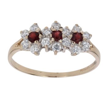 9ct Yellow Gold Garnet And Cubic Zirconia Cluster Ring