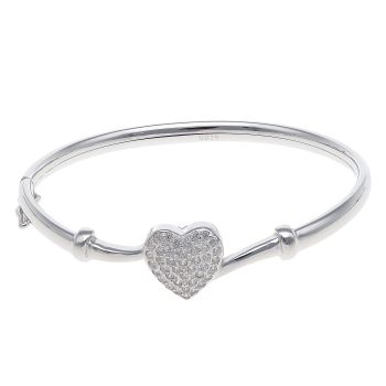 Silver Cubic Zirconia Pave Heart Bangle