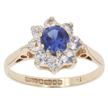 9ct Yellow Gold Cubic Zirconia and Sapphire Cluster Ring