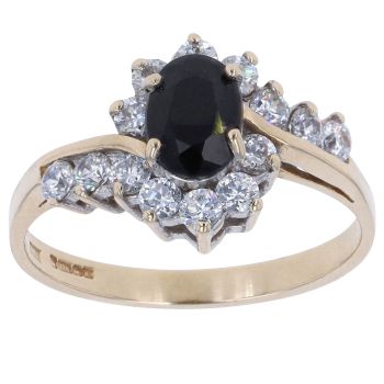 9ct Yellow Gold Sapphire and Cubic Zirconia Cluster Ring