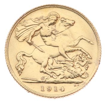 1914 George V Large Head UK Half Sovereign Coin