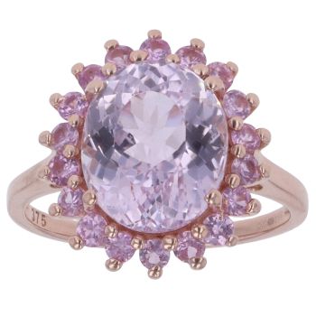 9ct Rose Gold Kunzite and Pink Sapphire Cluster Ring