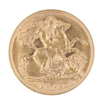 1908 Edward VII Large Head UK Half Sovereign Coin