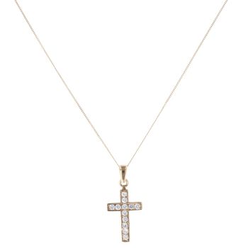 9ct Yellow Gold Cubic Zirconia Cross Pendant and Chain 18"
