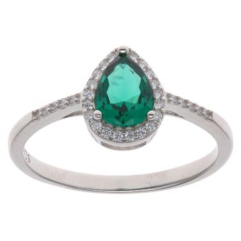 Silver Cubic Zirconia and Green Gemstone Pear Cluster Ring By Icesia