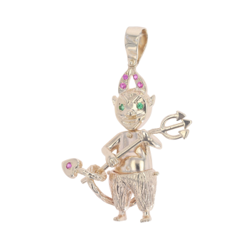 9ct Yellow Gold Pink And Green Gemstone Devil Pendant