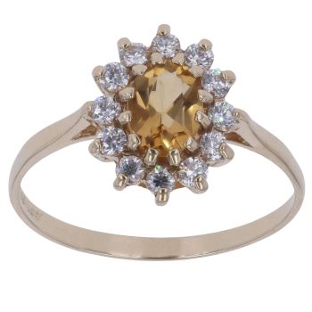9ct Yellow Gold Cubic Zirconia and Citrine Flower Cluster Ring