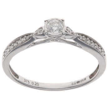 9ct White Gold 0.20ct Brilliant Cut Diamond Solitaire Ring