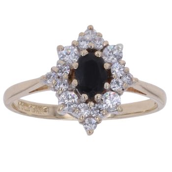 9ct Yellow Gold Cubic Zirconia and Sapphire Cluster Ring