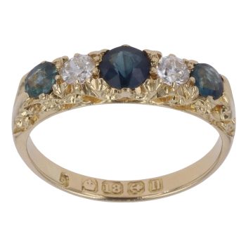 18ct Yellow Gold 0.20ct Old Cut Diamond and Sapphire Ring