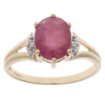 9ct Yellow Gold 0.01ct Diamond and Ruby Single Stone Ring