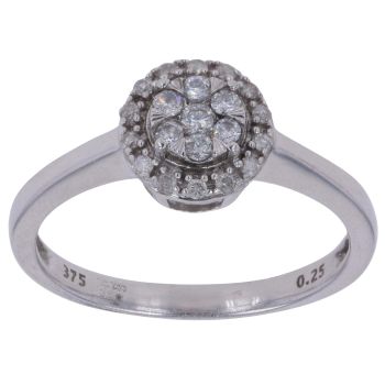 9ct White Gold 0.25ct Brilliant Cut Diamond Cluster Ring