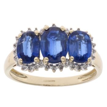 9ct Yellow Gold 0.15ct Diamond And Sapphire Three Stone Ring
