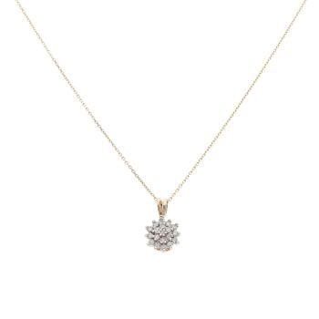 9ct Yellow Gold 0.20ct Brilliant Cut Diamond Cluster Pendant And Chain 18"