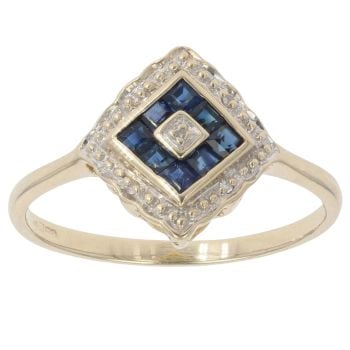 9ct Yellow and White Gold 0.02ct Diamond and Sapphire Fancy Ring