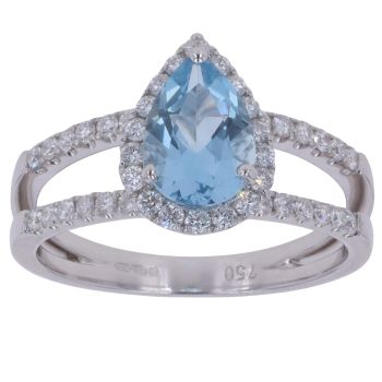 18ct White Gold 0.40ct Brilliant Cut Diamond and Aquamarine Cluster Ring