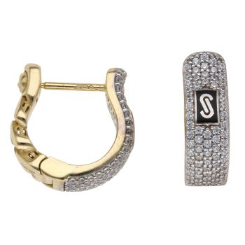 14ct Yellow Gold Monaco Classic Pave Hoop Earrings